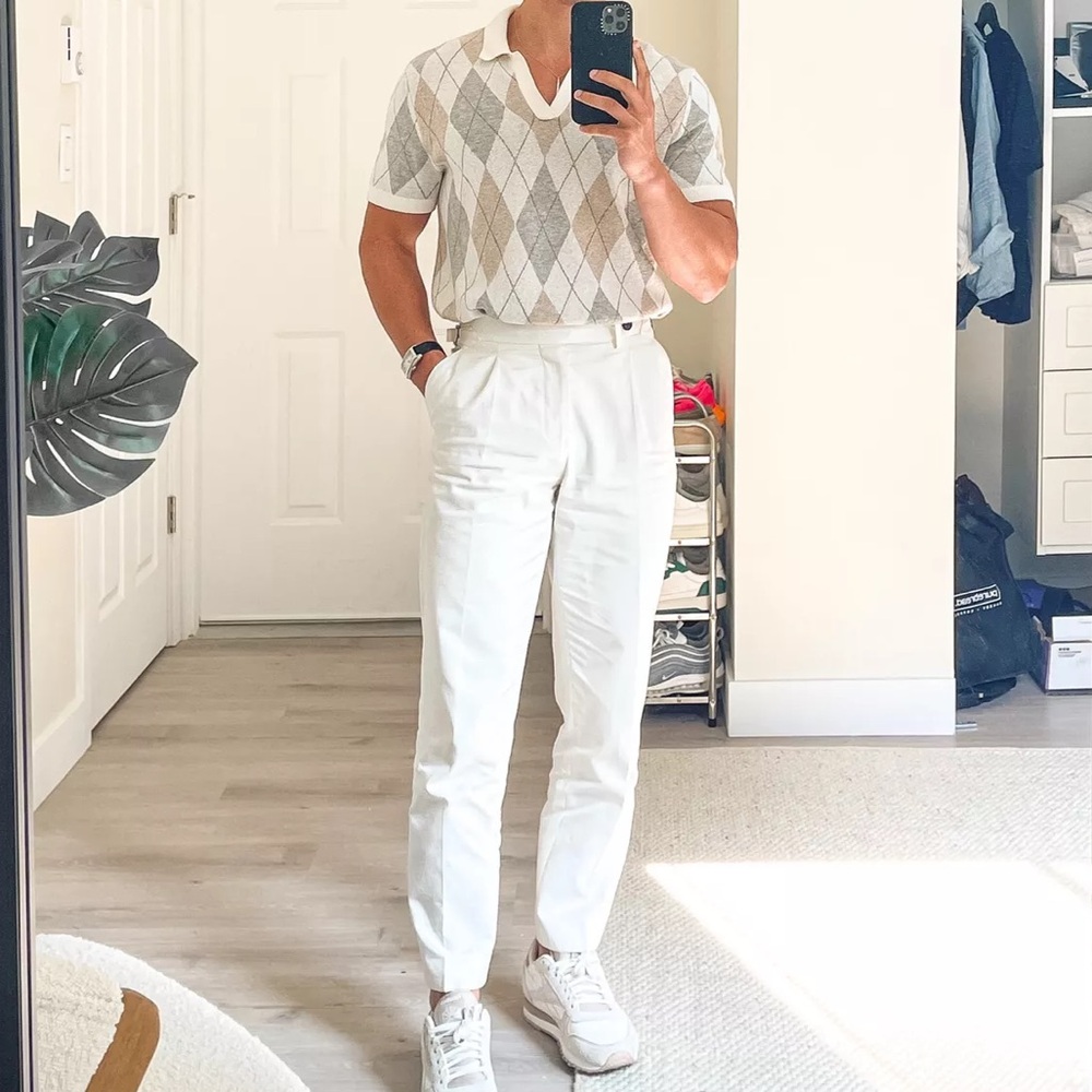 Abercrombie & Fitch Cozy Cotton Knit Argyle Collar Tee